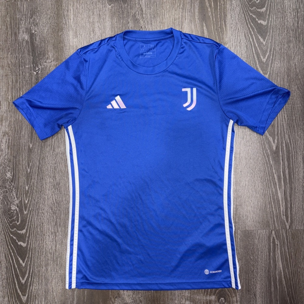 Adidas Juevntus FC Training Shirt Mens Size Small Blue White Stripes H44528